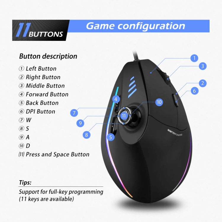 ZELOTES C18 11-Keys RGB Vertical Grip Ergonomic Joystick Programming Gaming Wired Mouse(Black) - Wired Mice by ZELOTES | Online Shopping South Africa | PMC Jewellery | Buy Now Pay Later Mobicred