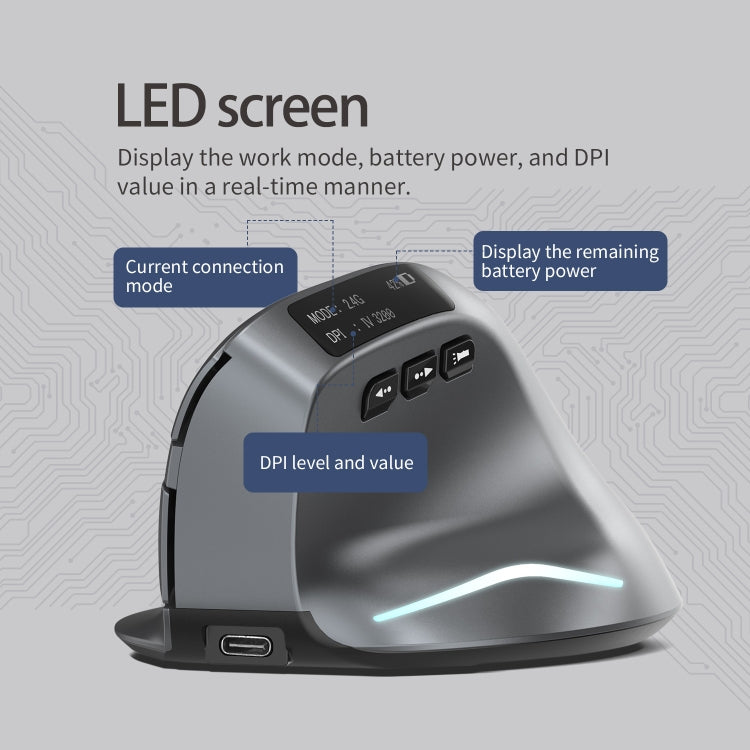 ZELOTES F-26C 8-Keys 2.4G+Bluetooth Dual-Mode LED Display Vertical Grip Wireless Mouse(Gray) - free shipping - PMC Jewellery - Order now!