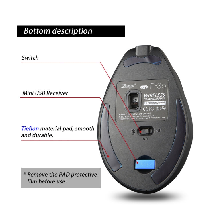 ZELOTES F35 6-buttons Vertical Grip Ergonomic Rechargeable Wireless Mouse(Blue Light) - free shipping - PMC Jewellery - Order now!