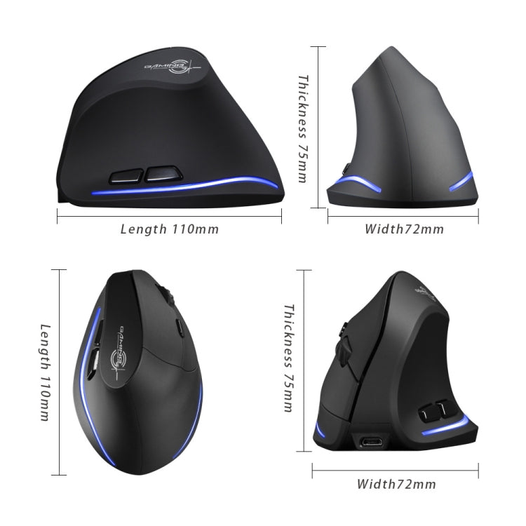 ZELOTES F35 6-buttons Vertical Grip Ergonomic Rechargeable Wireless Mouse(Blue Light) - free shipping - PMC Jewellery - Order now!