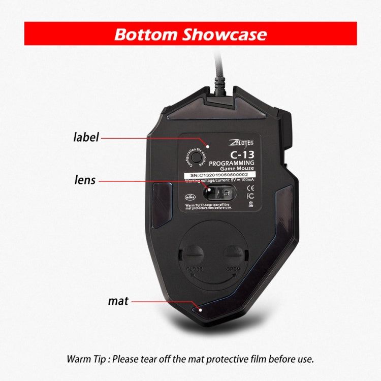 ZELOTES C13 13-keys RGB Lighting Effect Programming Macro Custom Gaming Wired Mouse(Black) - free shipping - PMC Jewellery - Order now!