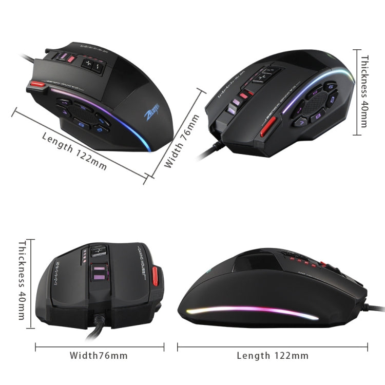 ZELOTES C13 13-keys RGB Lighting Effect Programming Macro Custom Gaming Wired Mouse(Black) - free shipping - PMC Jewellery - Order now!