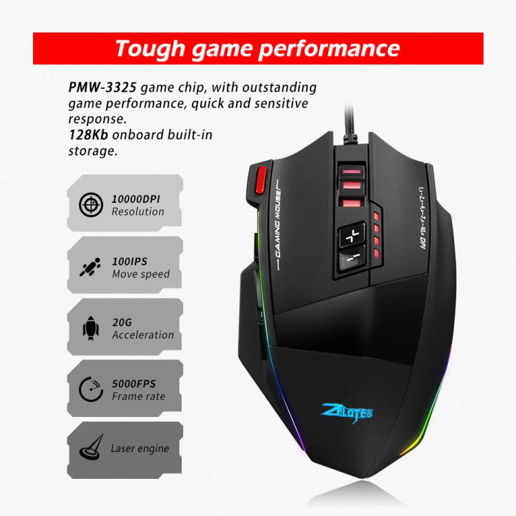 ZELOTES C13 13-keys RGB Lighting Effect Programming Macro Custom Gaming Wired Mouse(Black) - free shipping - PMC Jewellery - Order now!