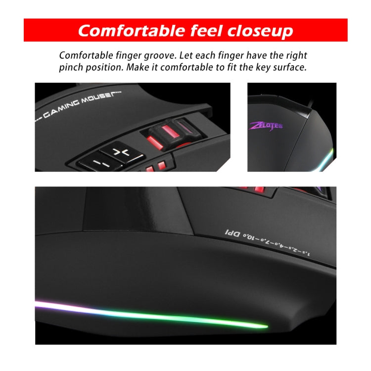 ZELOTES C13 13-keys RGB Lighting Effect Programming Macro Custom Gaming Wired Mouse(Black) - free shipping - PMC Jewellery - Order now!