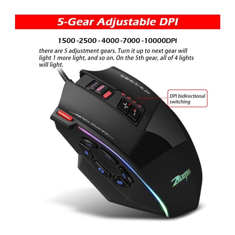 ZELOTES C13 13-keys RGB Lighting Effect Programming Macro Custom Gaming Wired Mouse(Black) - free shipping - PMC Jewellery - Order now!
