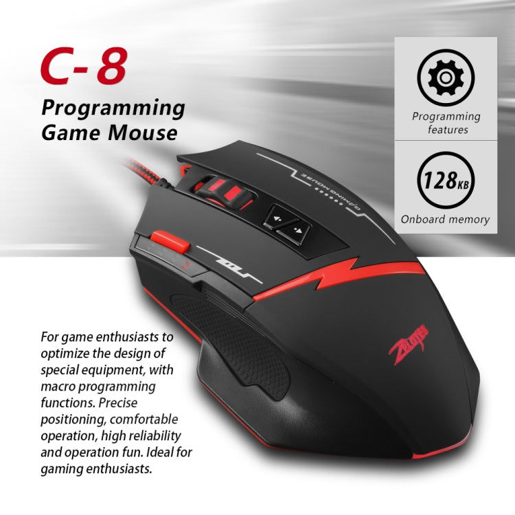 ZELOTES C8 8-buttons Ergonomic Game Programming Custom Wired Mouse(Black)