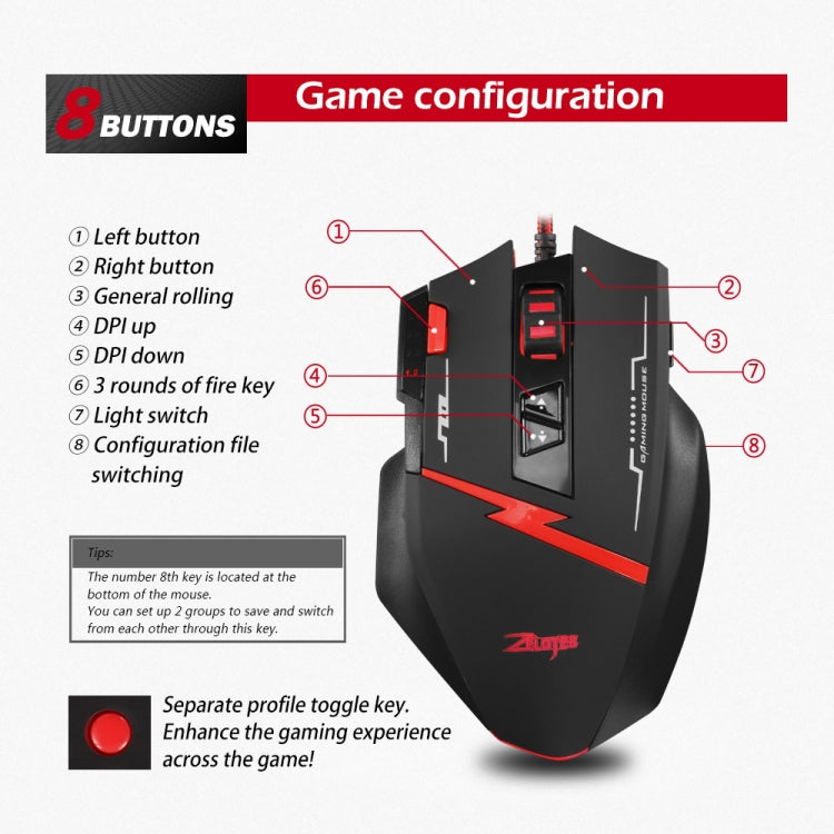 ZELOTES C8 8-buttons Ergonomic Game Programming Custom Wired Mouse(Black) - free shipping - PMC Jewellery - Order now!