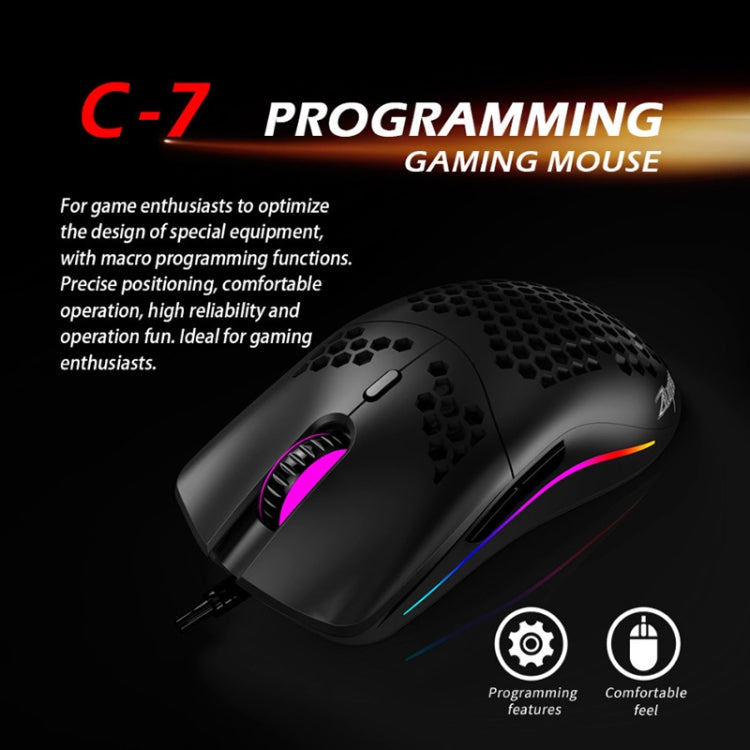 ZELOTES C7 7-buttons RGB Lighting Hollow Computer Office Wired Mouse(Black) - free shipping - PMC Jewellery - Order now!
