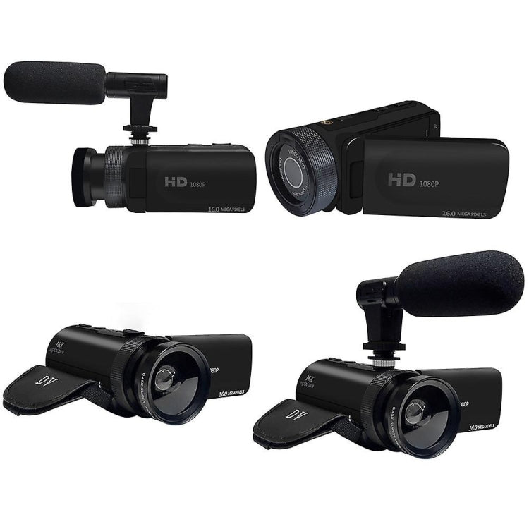 16MP 16X Digital Zoom Vlogging Camera Video Camcorder with 2.4 Inch Flip Screen, Spec: With Wide Angle & Mic UK Plug