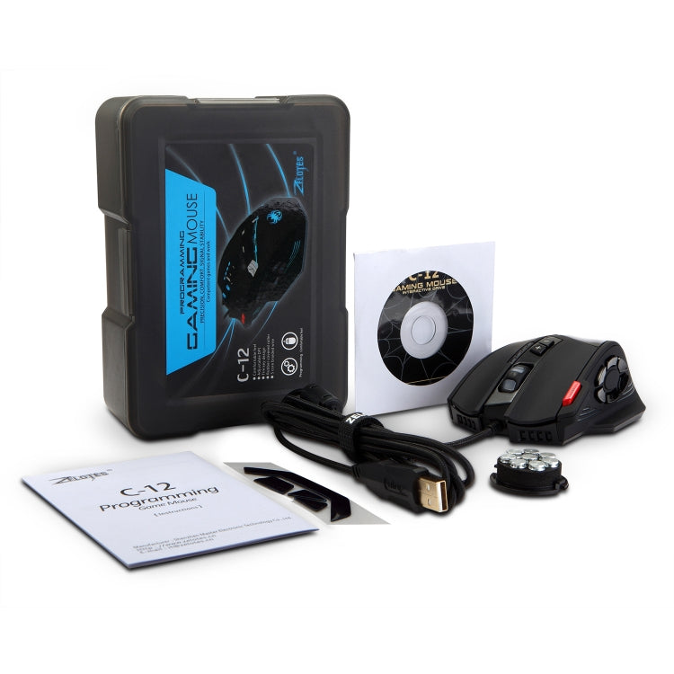 ZELOTES C12 12-buttons Ergonomic Programming Custom Gaming Wired Mouse(Black) - free shipping - PMC Jewellery - Order now!
