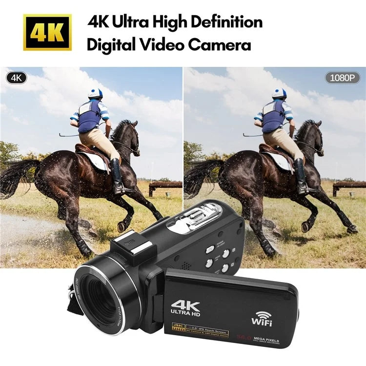 4K Digital Video Camera 3 Inch IPS Touch Screen 56MP 18X Digital Zoom WiFi Camcorder, Spec: Set 1
