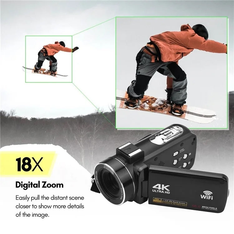 4K Digital Video Camera 3 Inch IPS Touch Screen 56MP 18X Digital Zoom WiFi Camcorder, Spec: Set 1