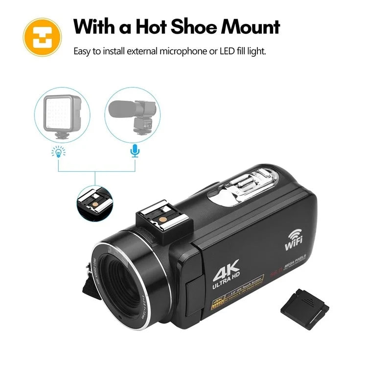 4K Digital Video Camera 3 Inch IPS Touch Screen 56MP 18X Digital Zoom WiFi Camcorder, Spec: Set 1 - Video Cameras by PMC Jewellery | Online Shopping South Africa | PMC Jewellery | Buy Now Pay Later Mobicred