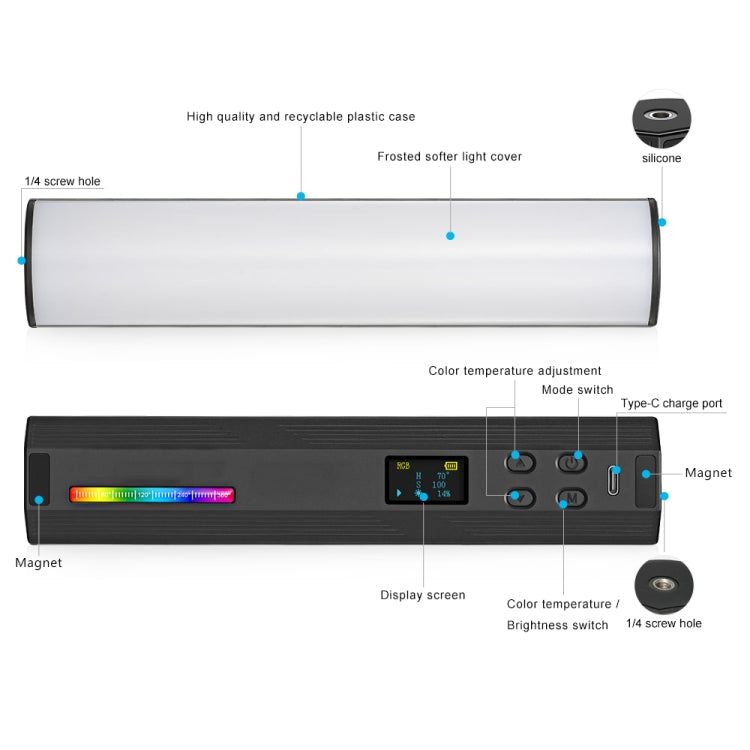VLOGLITE W200RGB Full Colorful Handheld Fill Light Stick Live Photography Ambient Light Outdoor Lighting