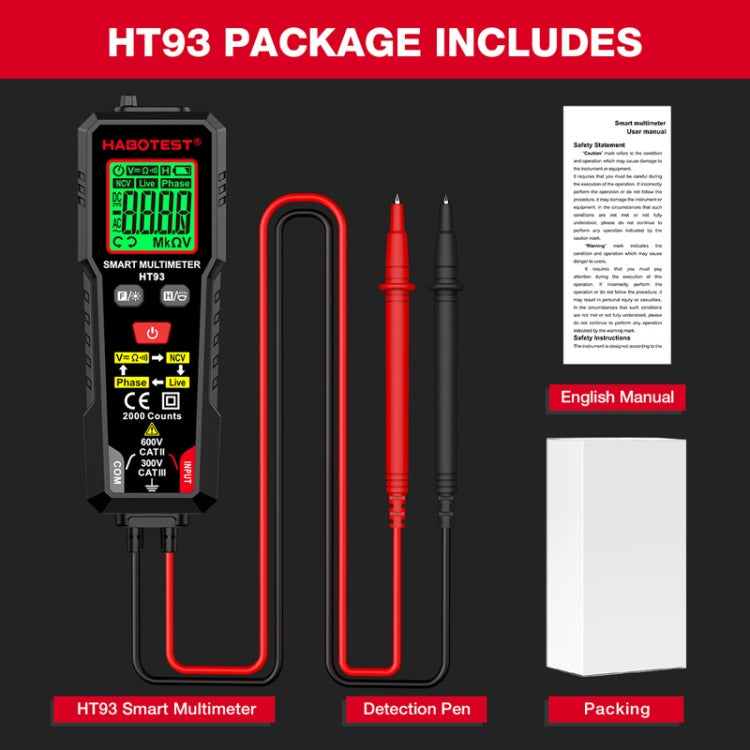 HABOTEST HT93 Phase Sequence Detection Intelligent Anti-Burn-In Fully Automatic Multimeter(Black) - Digital Multimeter by HABOTEST | Online Shopping South Africa | PMC TechLife | Buy Now Pay Later Mobicred