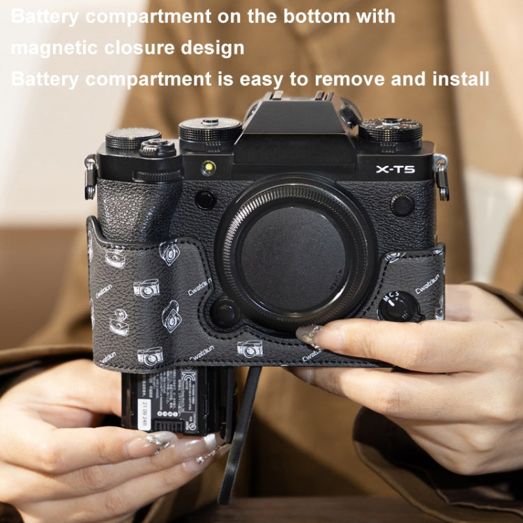 For FUJIFILM X-T5 Cwatcun D161 Vintage Camera Stand Camera Protective Leather Case(Black)