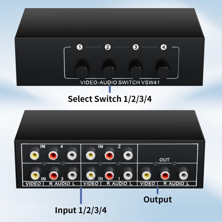 VSW41 AV 4-input 1-output RCA Lotus Interface Audio and Video Switcher - Splitter Adapter by PMC Jewellery | Online Shopping South Africa | PMC Jewellery | Buy Now Pay Later Mobicred