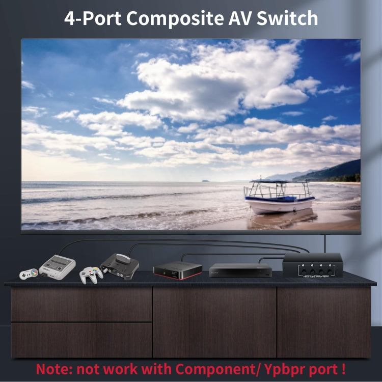 VSW41 AV 4-input 1-output RCA Lotus Interface Audio and Video Switcher - Splitter Adapter by PMC Jewellery | Online Shopping South Africa | PMC Jewellery | Buy Now Pay Later Mobicred