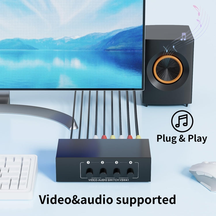 VSW41 AV 4-input 1-output RCA Lotus Interface Audio and Video Switcher - Splitter Adapter by PMC Jewellery | Online Shopping South Africa | PMC Jewellery | Buy Now Pay Later Mobicred
