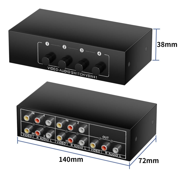 VSW41 AV 4-input 1-output RCA Lotus Interface Audio and Video Switcher - Splitter Adapter by PMC Jewellery | Online Shopping South Africa | PMC Jewellery | Buy Now Pay Later Mobicred