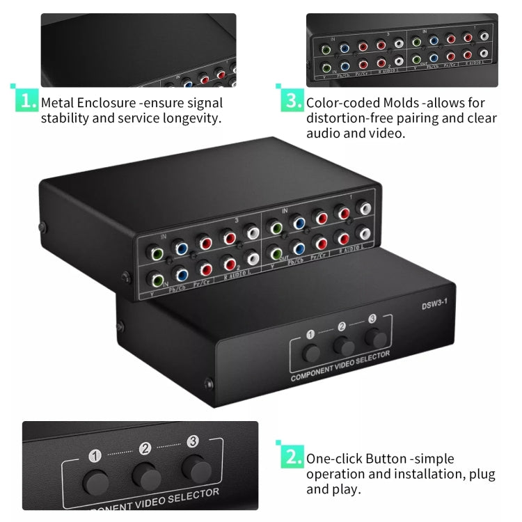 3 In 1 Out Component Video Selector YPbPr Video Switch Box - Splitter Adapter by PMC Jewellery | Online Shopping South Africa | PMC Jewellery | Buy Now Pay Later Mobicred