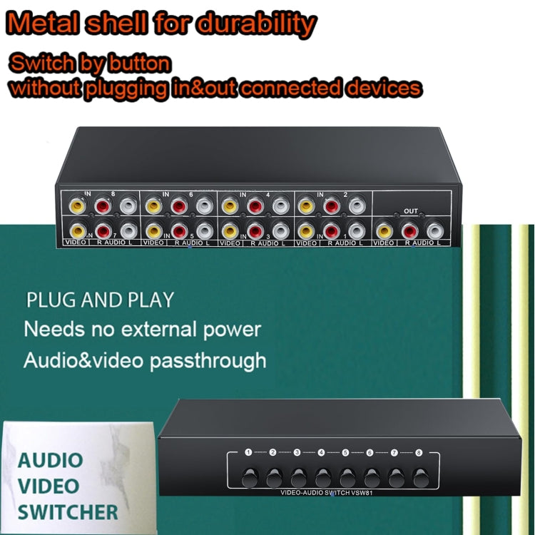 VSW81 AV 8 In 1 Out Audio and Video Switcher RCA Switch Splitter(Black) - Splitter Adapter by PMC Jewellery | Online Shopping South Africa | PMC Jewellery | Buy Now Pay Later Mobicred