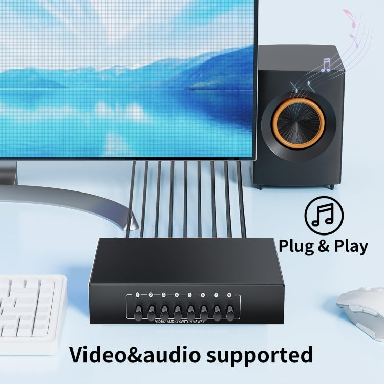 VSW81 AV 8 In 1 Out Audio and Video Switcher RCA Switch Splitter(Black) - Splitter Adapter by PMC Jewellery | Online Shopping South Africa | PMC Jewellery | Buy Now Pay Later Mobicred