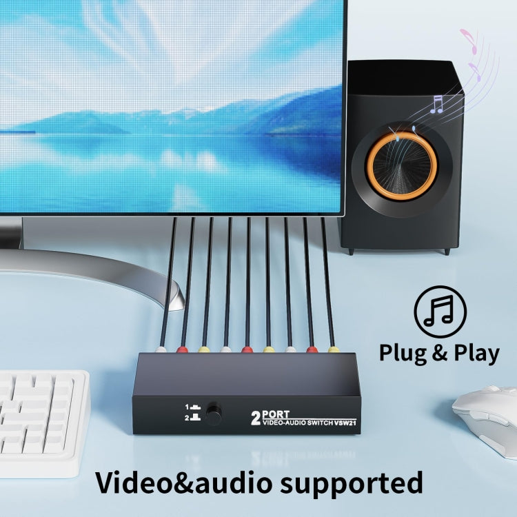 VSW21 AV 2 In 1 Out Audio Switcher RCA Audio Selector Box - free shipping - PMC Jewellery - Order now!