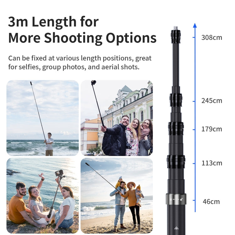 aMagisn 3m Carbon Fiber Invisible Selfie Stick Extension Rod For Action Camera - free shipping - PMC Jewellery - Order now!