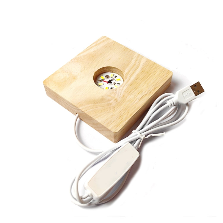 LED Light Solid Wood Luminous Base for Resin Art Acrylic Glass Lights Square 8x2cm(Three-color Light)