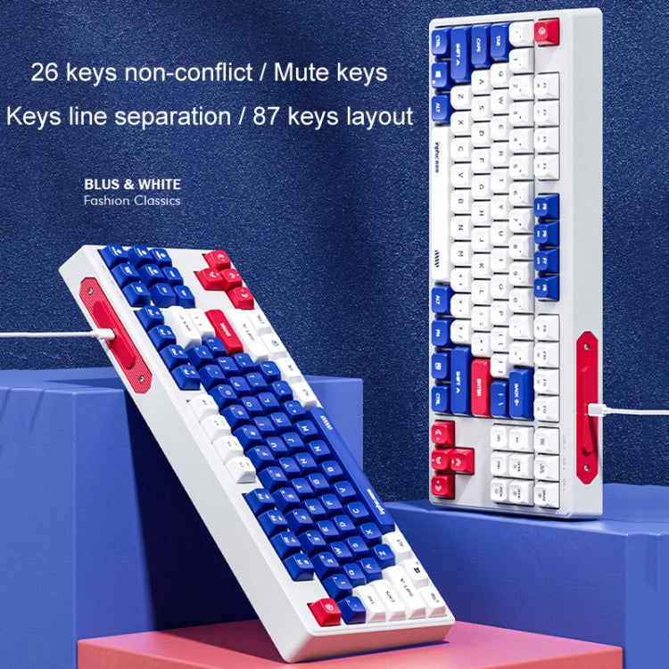 Inphic K902 Wired Keyboard 87 Keys Mute Light-up Mecha Office Home Gaming Computer Keyboard(White Blue) - free shipping - PMC Jewellery - Order now!