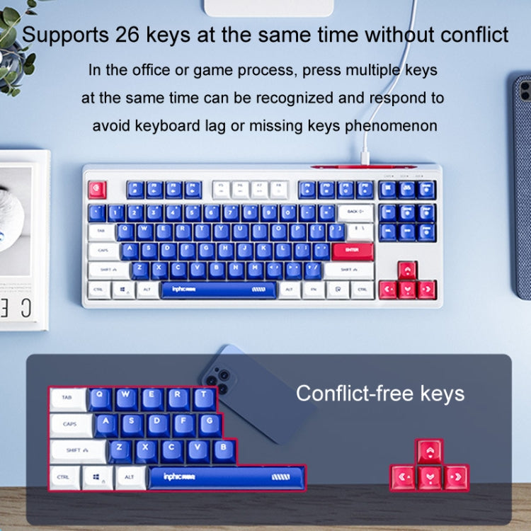Inphic K902 Wired Keyboard 87 Keys Mute Light-up Mecha Office Home Gaming Computer Keyboard(White Blue) - free shipping - PMC Jewellery - Order now!