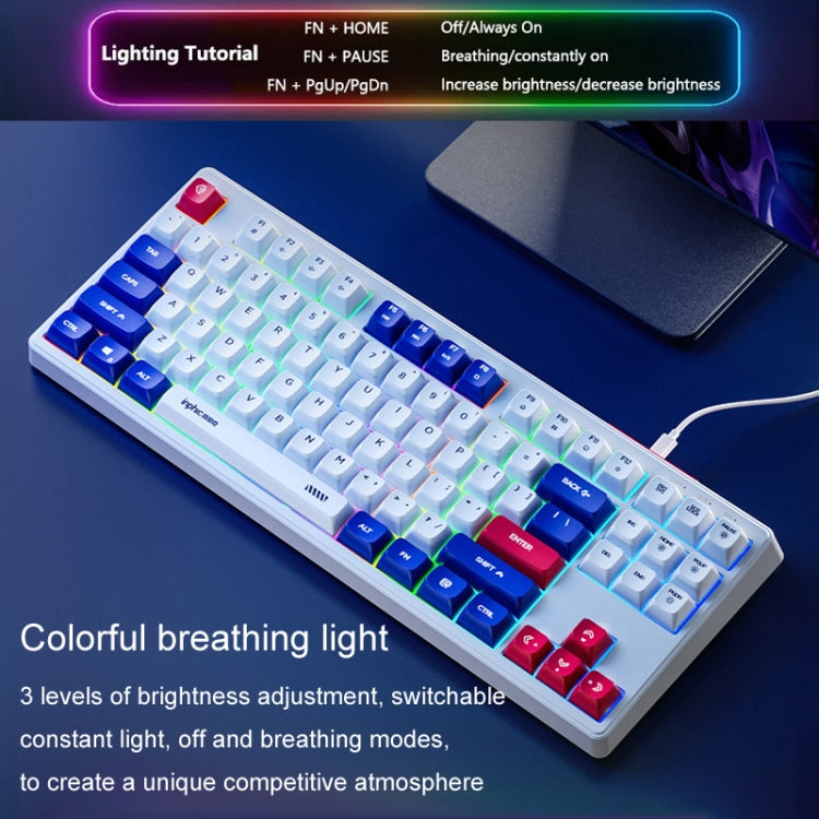 Inphic K902 Wired Keyboard 87 Keys Mute Light-up Mecha Office Home Gaming Computer Keyboard(White Blue) - free shipping - PMC Jewellery - Order now!