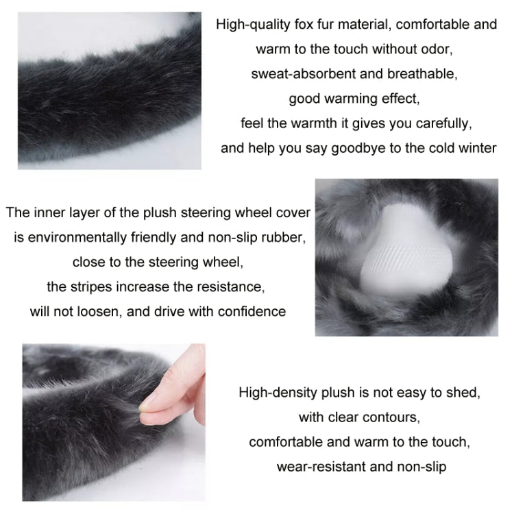 38cm Car Steering Wheel Winter Warm Short Plush Cover(D-type Gray)