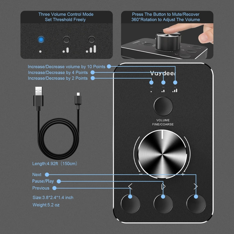 Vaydeer JP2011 USB Computer Volume Adjustment Controller Desktop Multimedia Rotary Button(Type-C) - free shipping - PMC Jewellery - Order now!
