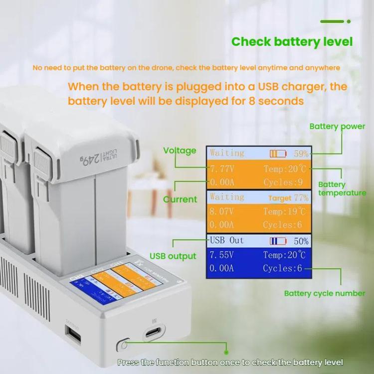 For DJI Mini 4 Pro / Mini 3 Pro / Mini 3 YX Color Screen 3-Way Charger Battery Manager With 65W US Plug - free shipping - PMC Jewellery - Order now!