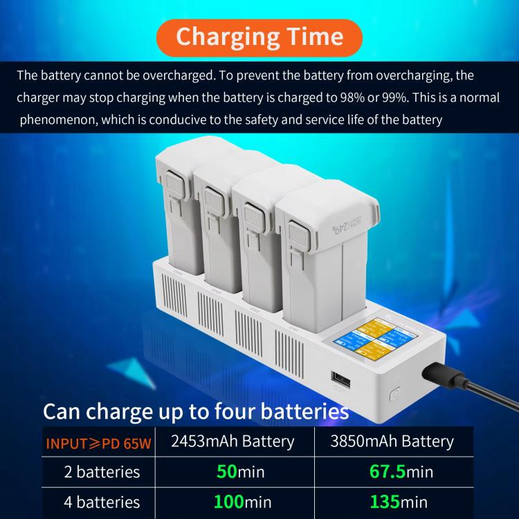 For DJI Mini 4 Pro / Mini 3 Pro / Mini 3 YX Four-Way Color Screen Charger Battery Manager(Light Gray)