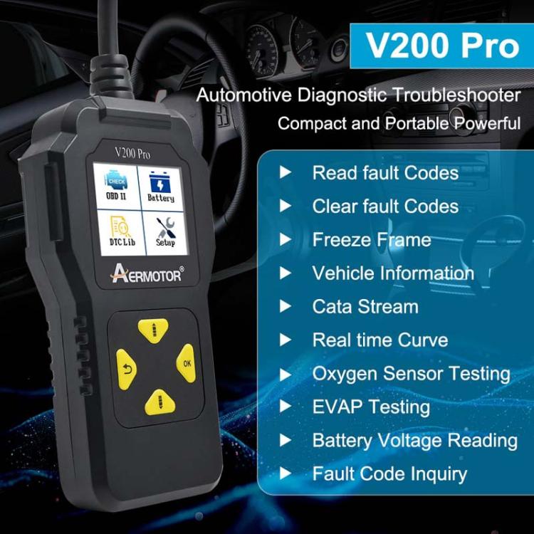 AERMOTOR V200PRO Car Troubleshooter Engine Inspection Scanner Readout Card ELM327 Battery Inspection Tool(Black) - free shipping - PMC Jewellery - Order now!