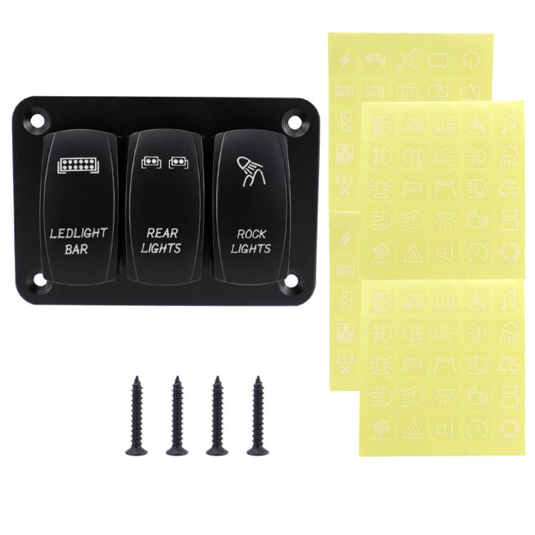 Blue Light Laser Engraved Panel Combination Switch For Car Boat, Specifications: 3-digit Panel
