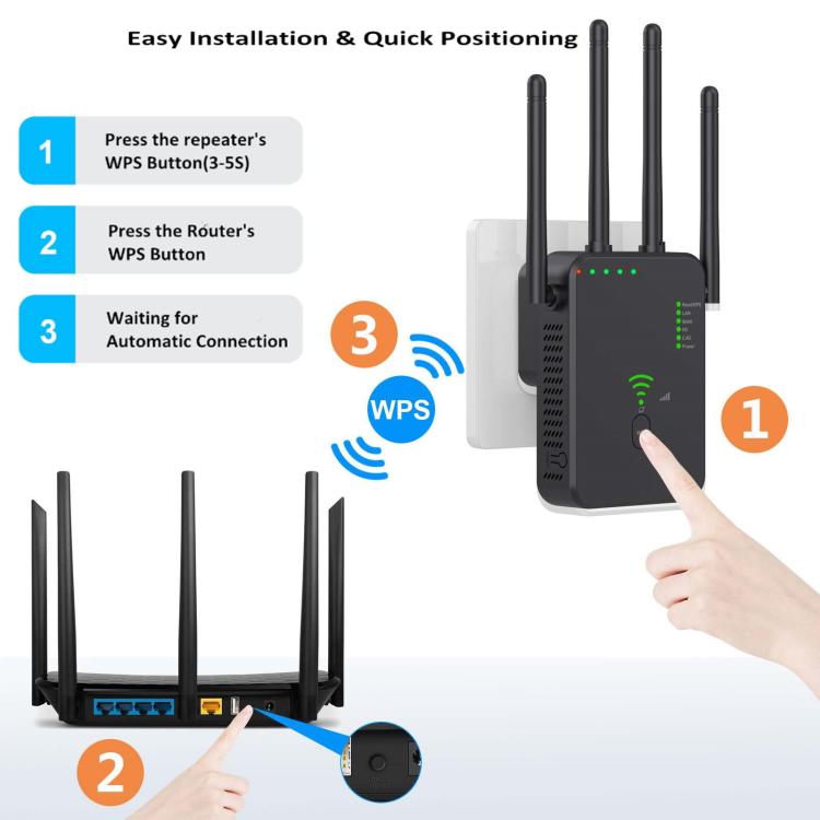 Urant U10 1200Mbps 2.4G & 5.8G Wireless Repeater WiFi Signal Amplifier With 4 Antenna EU Plug Black - Broadband Amplifiers by Urant | Online Shopping South Africa | PMC Jewellery | Buy Now Pay Later Mobicred