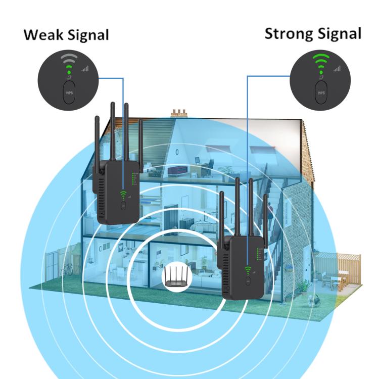 Urant U10 1200Mbps 2.4G & 5.8G Wireless Repeater WiFi Signal Amplifier With 4 Antenna UK Plug Black - Broadband Amplifiers by Urant | Online Shopping South Africa | PMC Jewellery | Buy Now Pay Later Mobicred