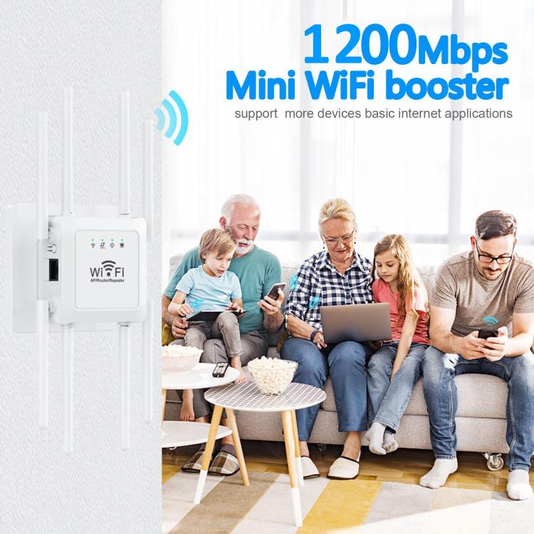 U18 1200Mbps 2.4G & 5G Wireless Repeater WiFi Signal Amplifier With 8 Antenna EU Plug White