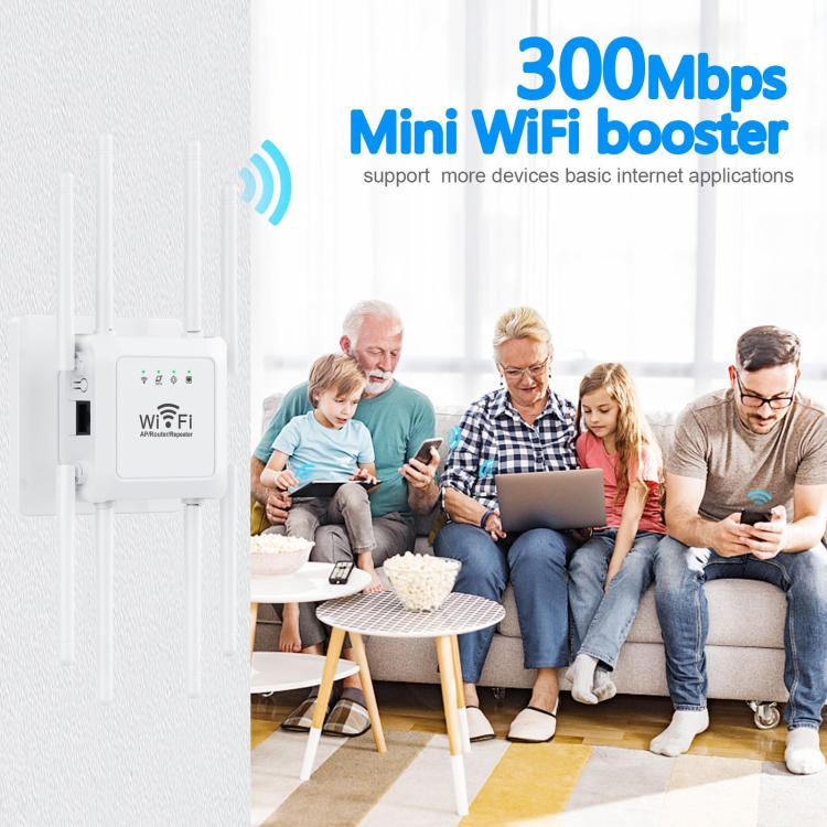 U18 300Mbps 2.4G Wireless Repeater WiFi Signal Amplifier With 8 Antennas EU Plug Black - Broadband Amplifiers by PMC TechLife | Online Shopping South Africa | PMC TechLife | Buy Now Pay Later Mobicred