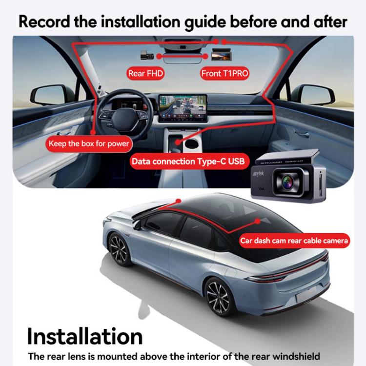 Anytek T1 PRO 3.2 Inch 2K HD Night Vision Car Recorder Hidden Car Camera Front And Rear Dual Recording - free shipping - PMC Jewellery - Order now!