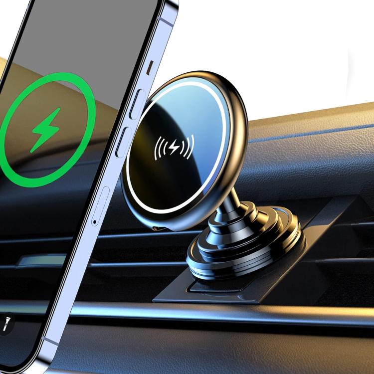 15W Car Magnetic Wireless Charging Phone Holder Alloy Base, Spec: Adhesive Silver