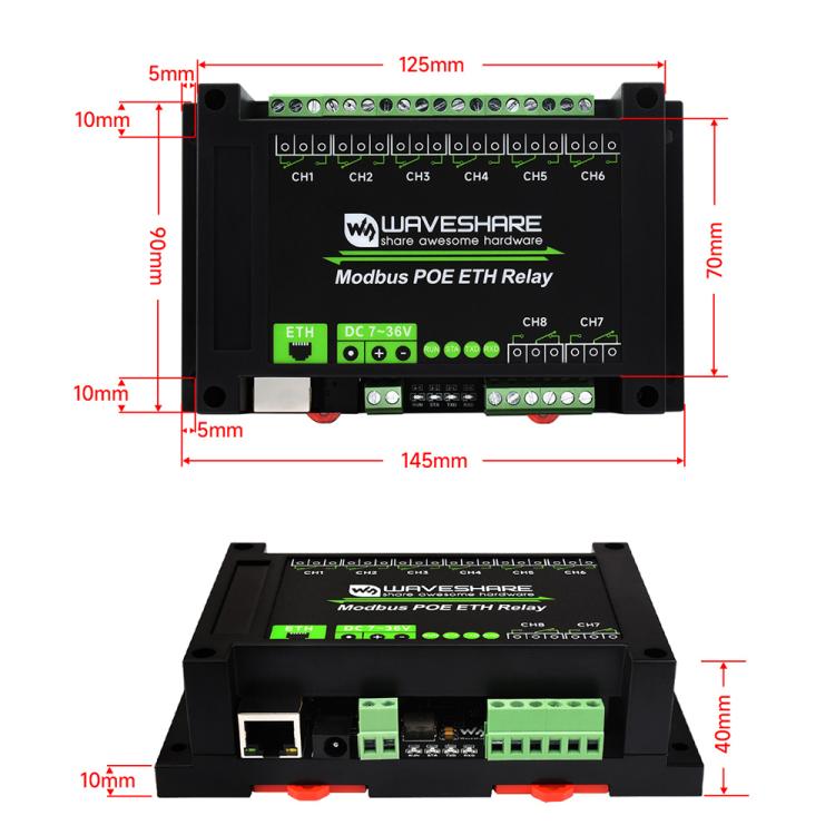 Waveshare 24964 Industrial 8-ch Ethernet Relay Module, PoE Port Communication(Modbus POE ETH Relay) - Relay Module by Waveshare | Online Shopping South Africa | PMC Jewellery | Buy Now Pay Later Mobicred