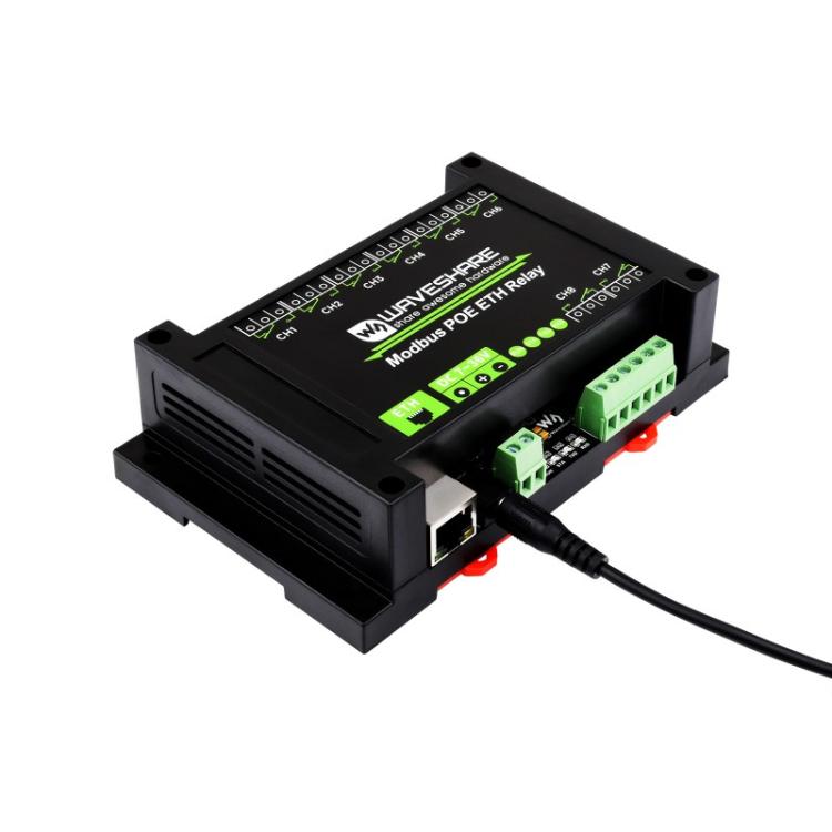 Waveshare 24964 Industrial 8-ch Ethernet Relay Module, PoE Port Communication(Modbus POE ETH Relay)