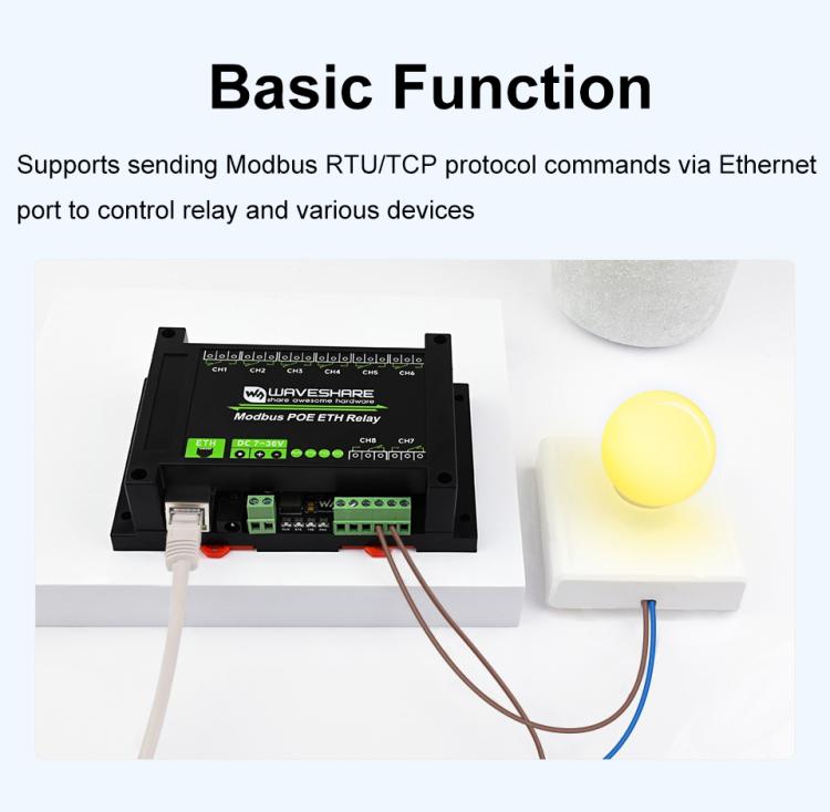 Waveshare 24964 Industrial 8-ch Ethernet Relay Module, PoE Port Communication(Modbus POE ETH Relay) - Relay Module by Waveshare | Online Shopping South Africa | PMC Jewellery | Buy Now Pay Later Mobicred