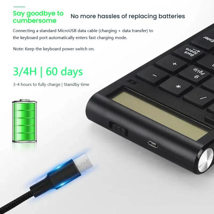 2.4G Dual-Mode Display Digital Keypad Cashier Office Computer Rechargeable Wireless Keyboard