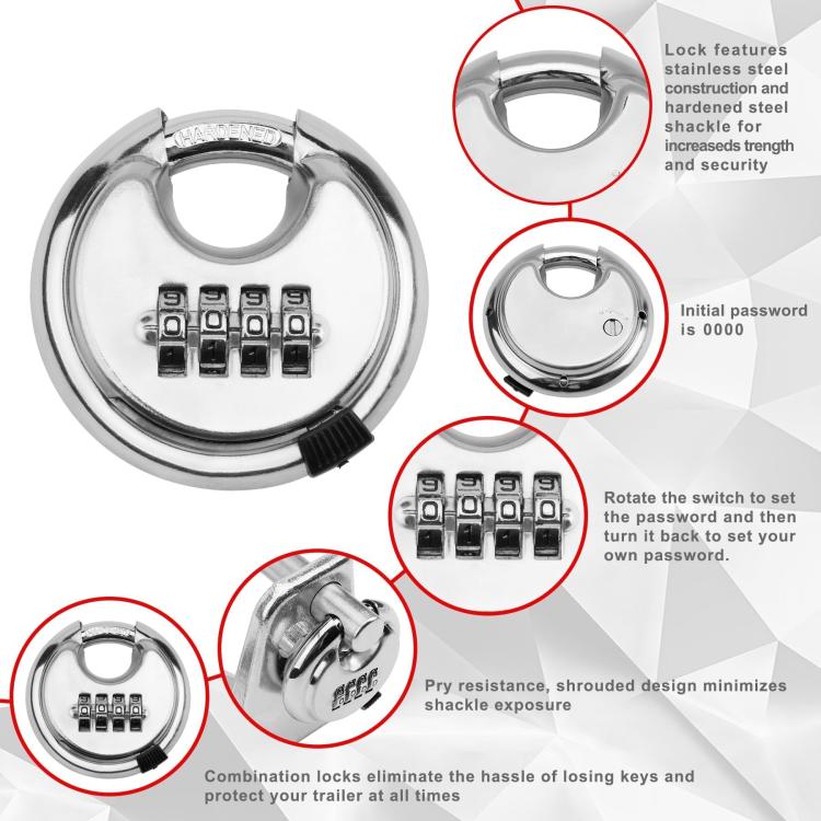 Coupler Gooseneck Hitch Trailer Lock For Heavy Trailer Transporter RV, Color: Silver + Combination Lock - Towing Bars by PMC Jewellery | Online Shopping South Africa | PMC Jewellery | Buy Now Pay Later Mobicred